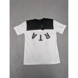 RTA Shirt Womens‎ Extra Small XS White Black Mesh Upside Down Logo Graphic Tee
